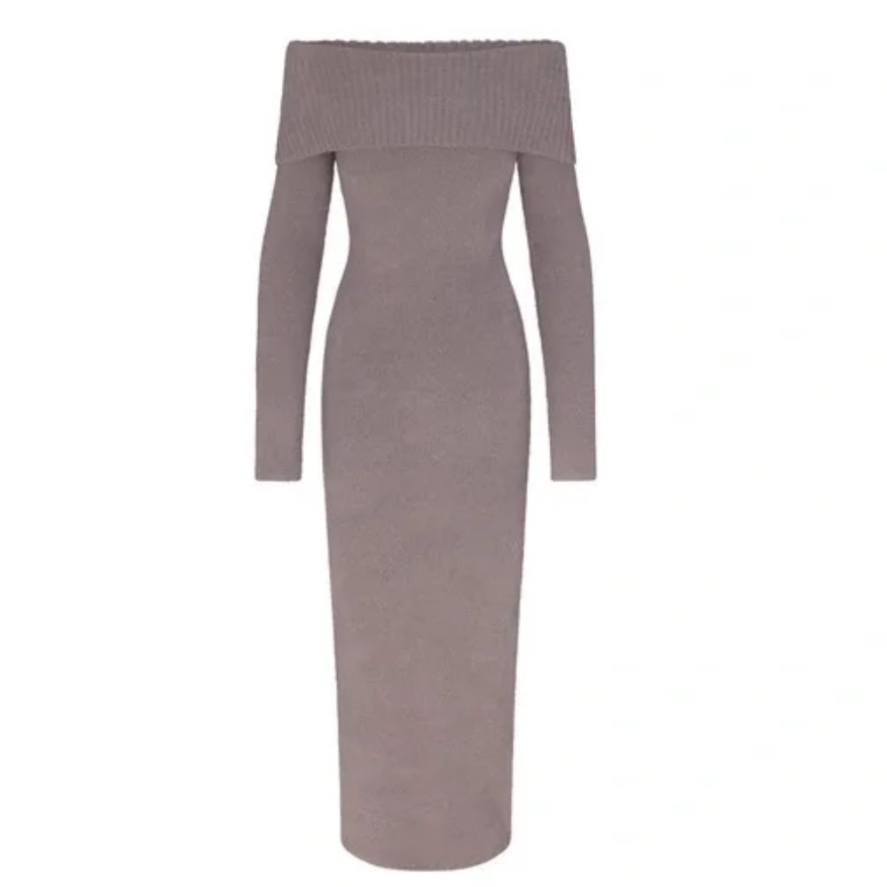 Skims Cozy Knit Off The Shoulder Long Sleeve Dress, Size XS